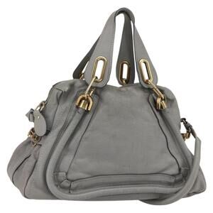 Chloe Paraty Hand Bag Leather 2way Gray Gold Auth ka1384